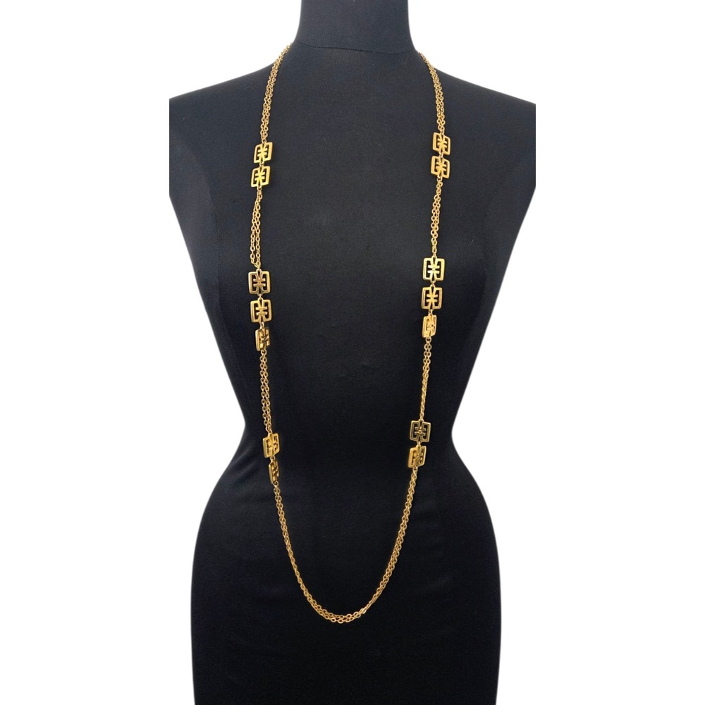 Vintage 1970's Trifari Gold Tone Asian Style Double Strand Necklace - 50" Long